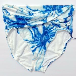 CALIA women’s small high rise twist front swim bottom floral flourish blue